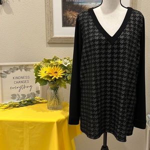 Investments Black and Gray Houndstooth Top